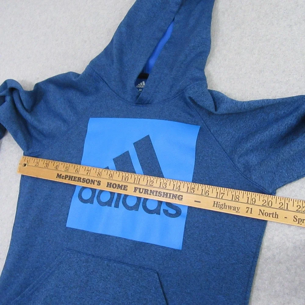 Adidas Mens Pullover Hoodie S Blue Fleece Hooded Pocket‎ Graphic Print